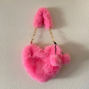 pink fluffy heart bag